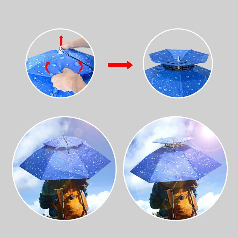 OEM Wholesale promotional foldable hands free sombrilla para cabeza for activities outdoor parasol uv umbrella for head