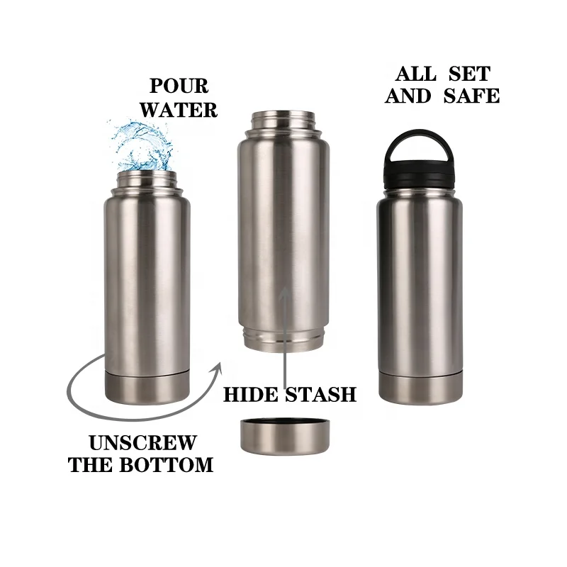 Diversion Safe Water Bottle Stainless Steel Tumbler With Vacuum And Bottom Storage Bonus Smell Proof Bag