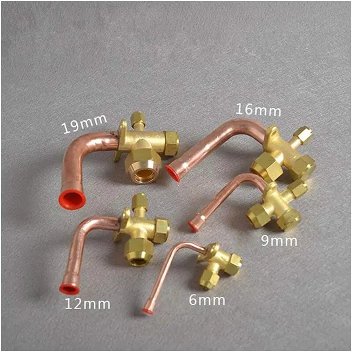 Copper  Split Valve Thicken Air Conditioner Valve BSP Thread 3 Way Bend Flare Tube Expansion Valve for Air Conditioner