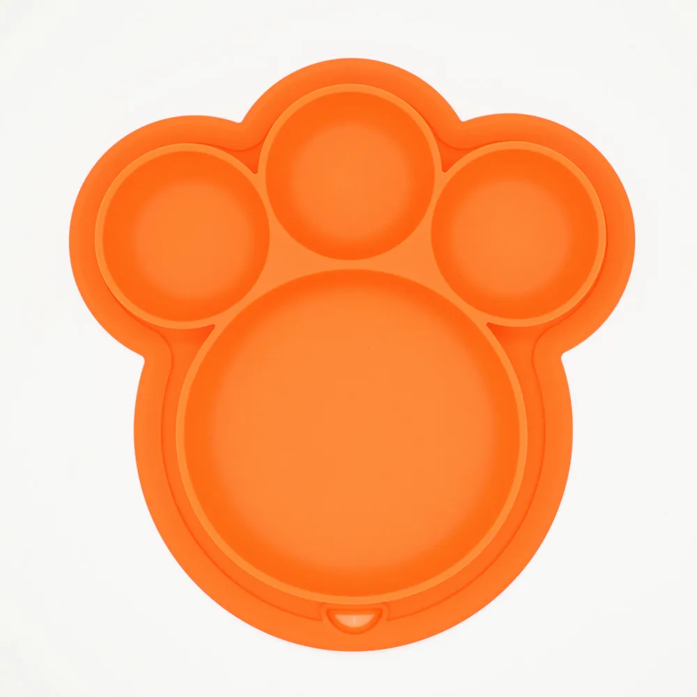 Silicone Suction Plate Bear Footprint Silicone Dinner Plates Eating Mat for Babies Feeding Plates with a Hang Hook