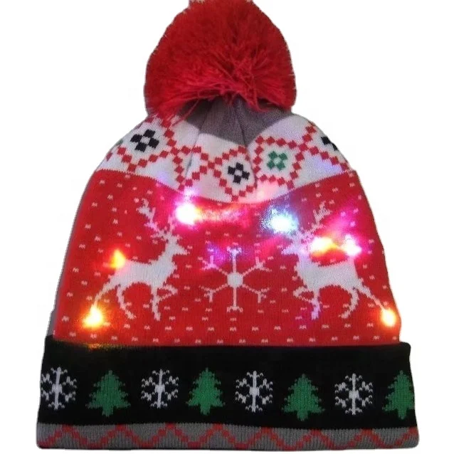 unisex winter hotsale Santa hat beanie with led light