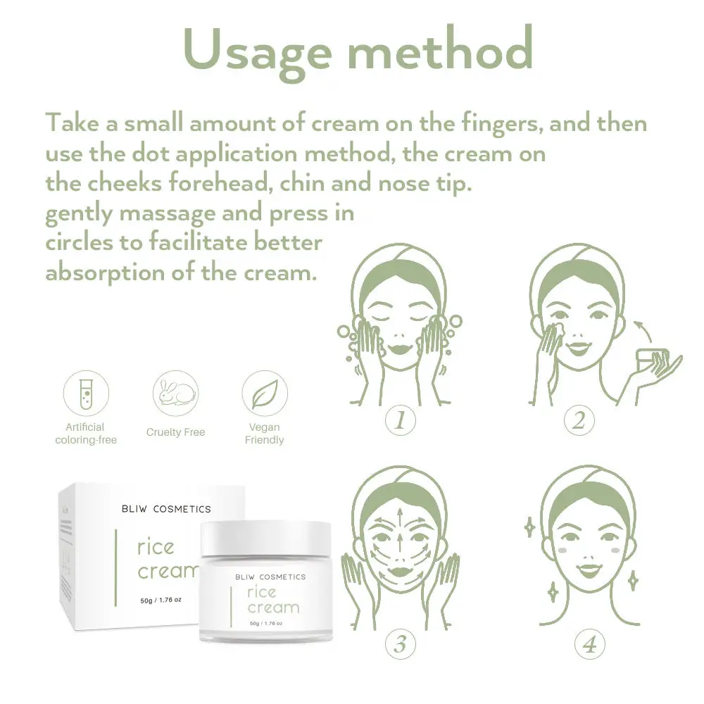 Korea Private Label 50g Rice Cream Moisturiser Whitening Lightweight And Non-greasy Vegan Rice Face Cream Rice Milk Cream