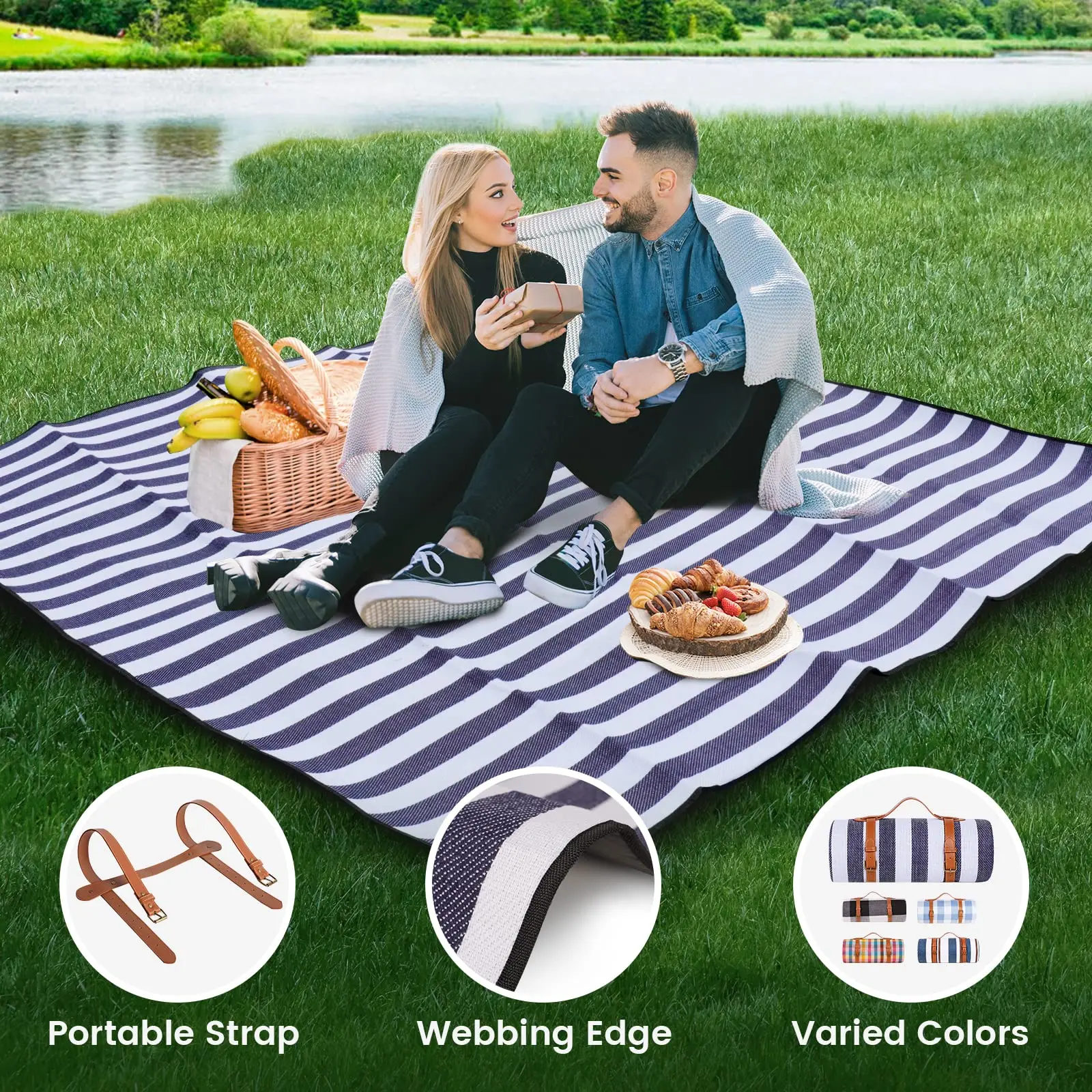 High Quality Product 80x 80 Extra Large Waterproof Foldable Beach Blanket 3 Layer Outdoor Blanket for 6 to 8 Adults
