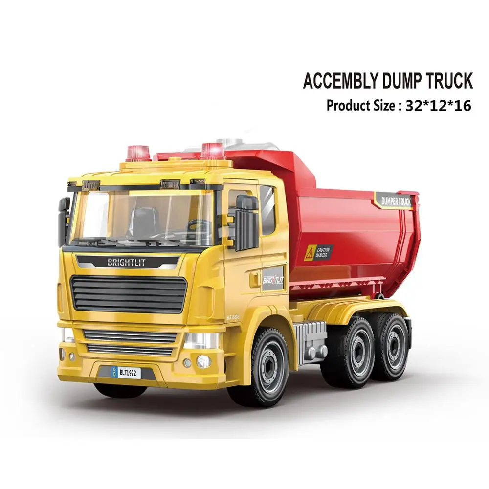 new diy toy wholesale 1/22  assembly dump  truck toy with flashing  lights and sound intelligent toy