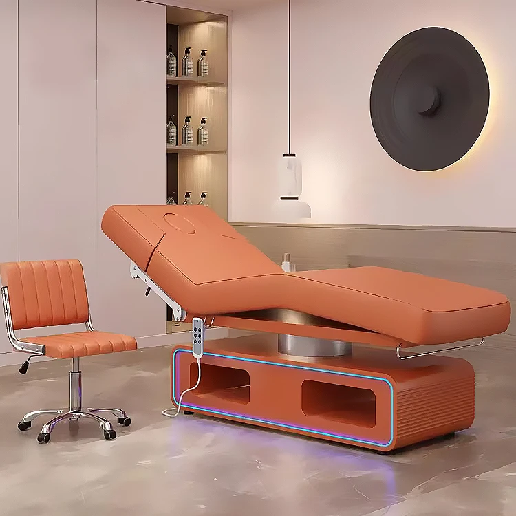 Unique design adjustable white beauty salon facial treatment bed 3 motors electric massage beds for salon with lights