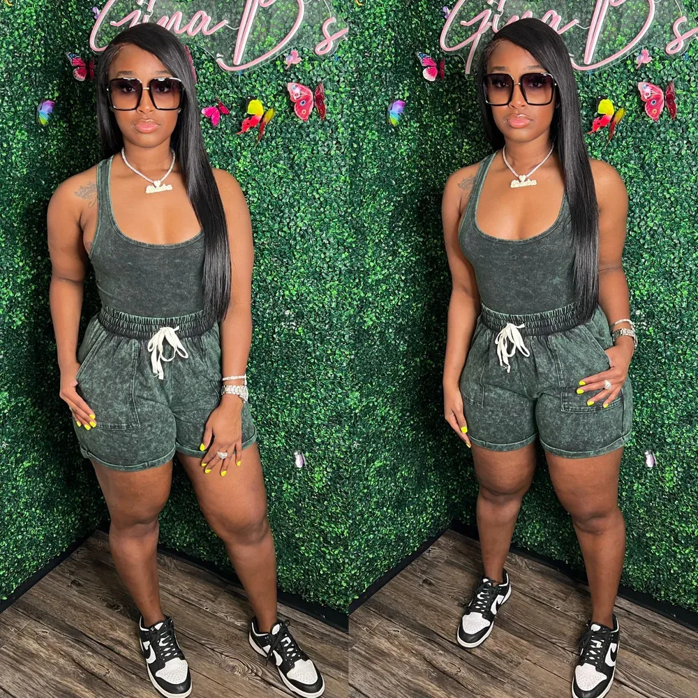 2023 summer casual vest with shorts tie die Women Clothing sports 2 Piece short set