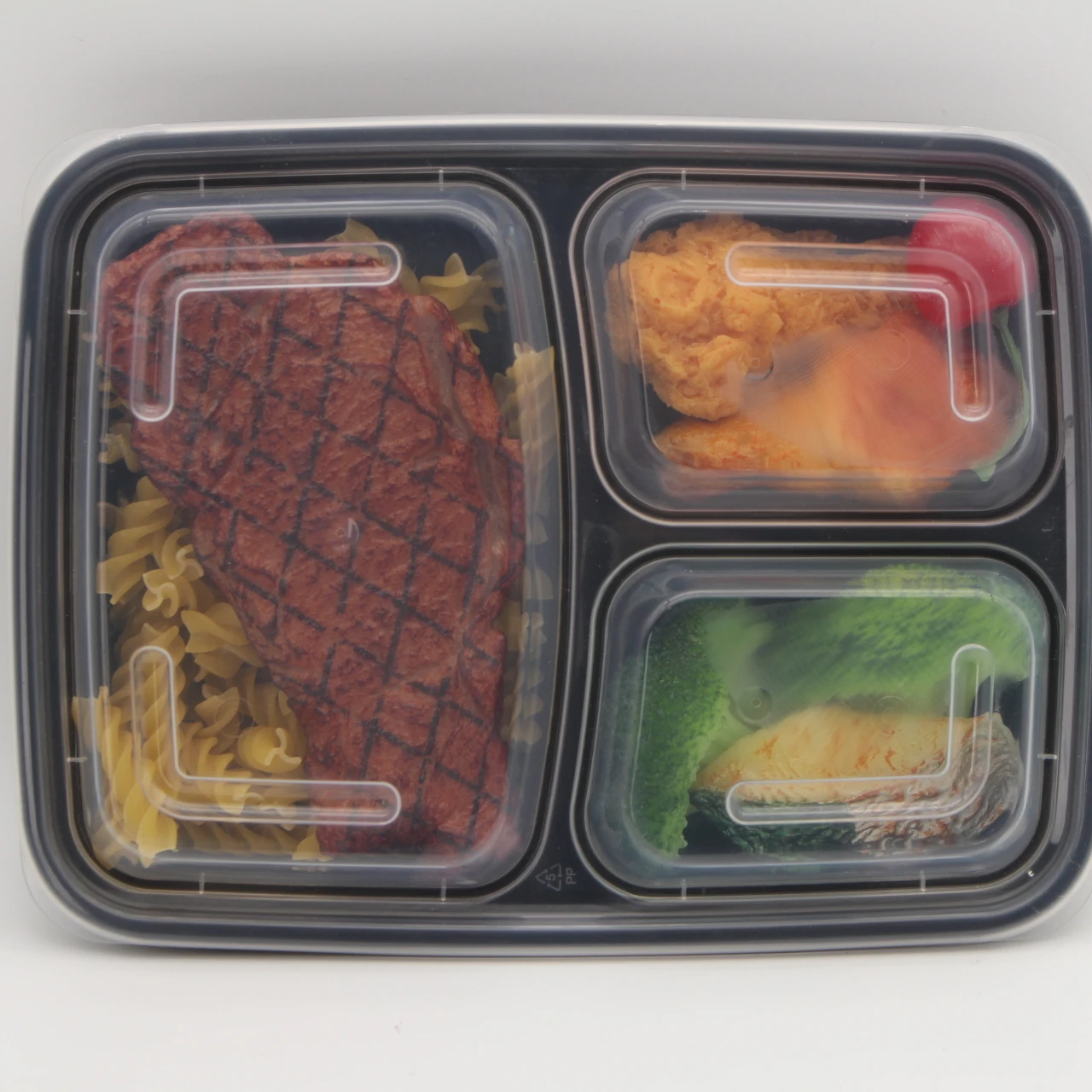 Wholesale popular plastic bento microwavable to go lunch box meal prep disposable 3 compartment food container