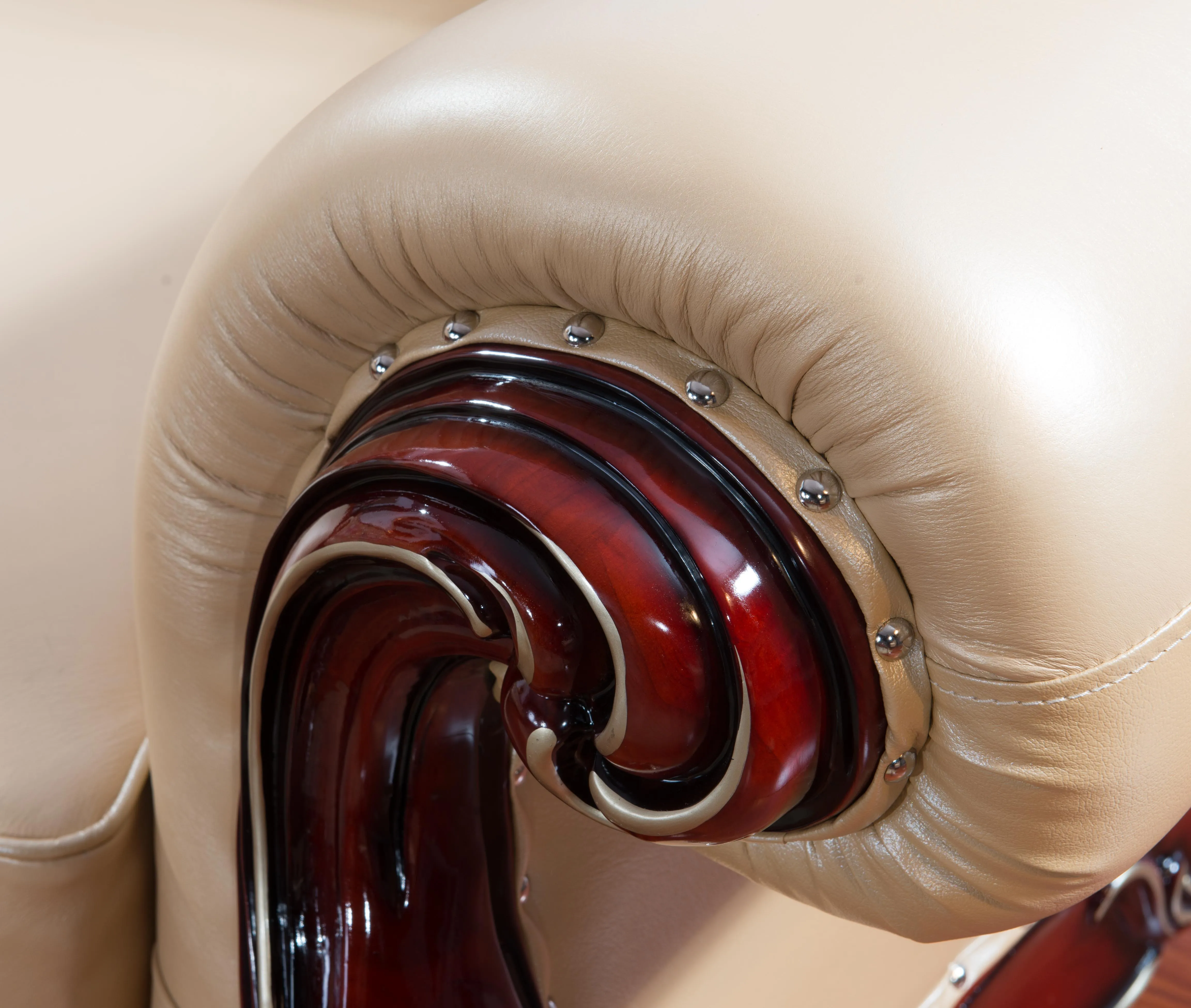 brown color solid oak wood European luxury cowhide leather sectional sofa, living room sofas