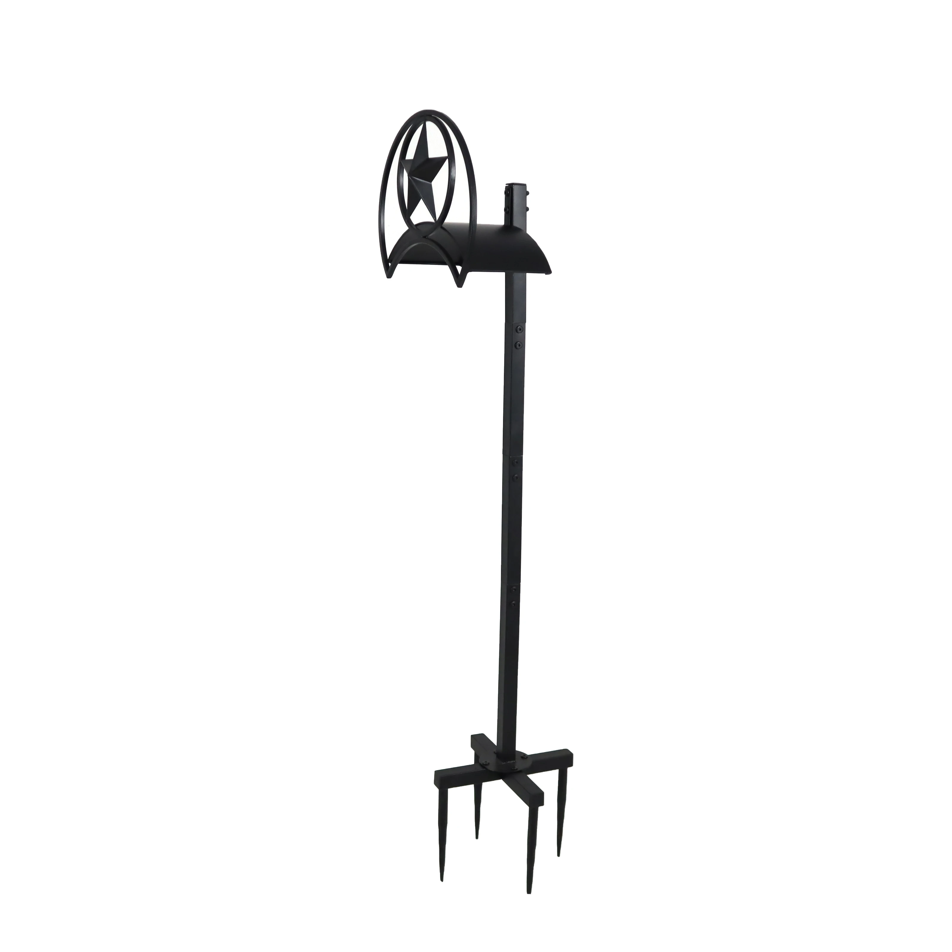 Outdoor Garden Metal Hose Rack with Star Design Black Powder Coating Star Design Wrought Iron Stake Shower Lawn Holder