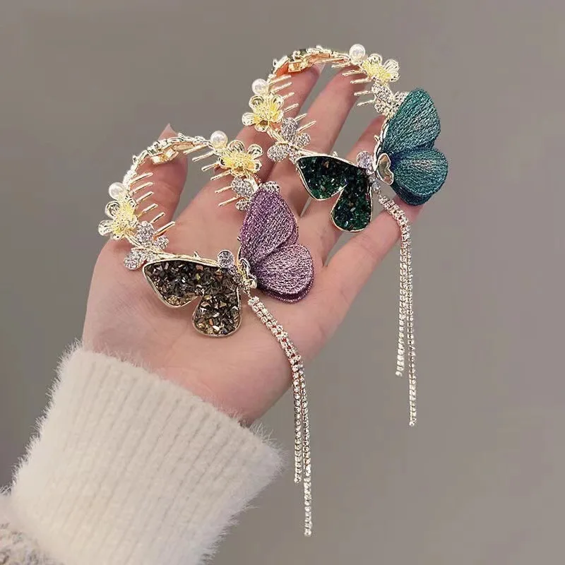 Wholesale Luxury Pearl Hair Claw Clips For Women Ponytail Rhinestone Butterfly  Hair Clips Accessories