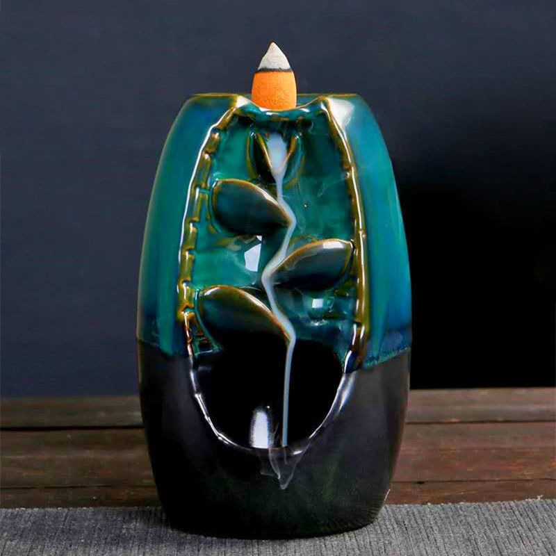 custom mini handicraft dual use blackflow ceramic waterfall incense burner holder for sticks