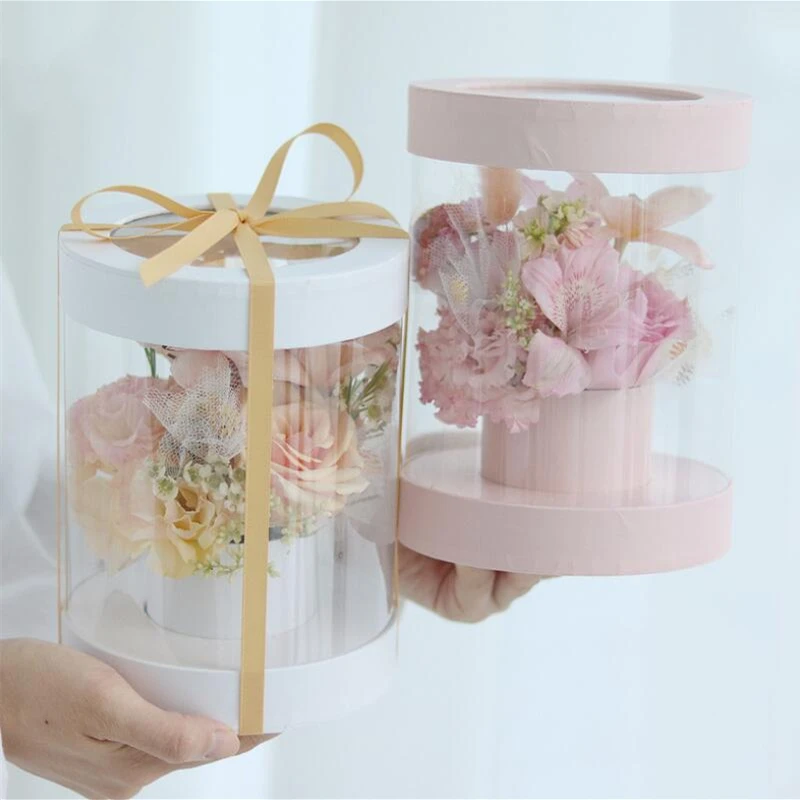Luxury Round Plastic PVC Clear Cylinder Hat Box Cholyn Roses Packaging Soap Flower Gift Box