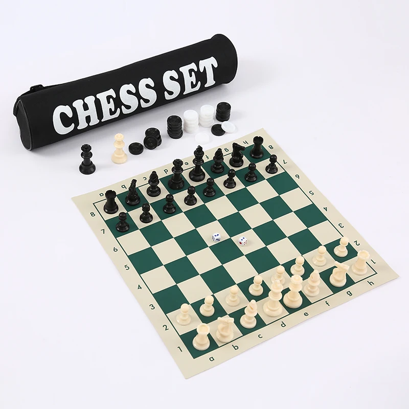 CHRT Folding Rollable Travel Chess Set Portable Chess & Checkers Set Tournament Roll Up Chess Board with Bag for Kids and Adults