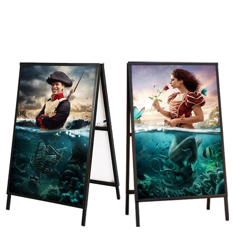 Customized size printing banner iron frame flip cover A shape indoor poster display stand board for promotional ads