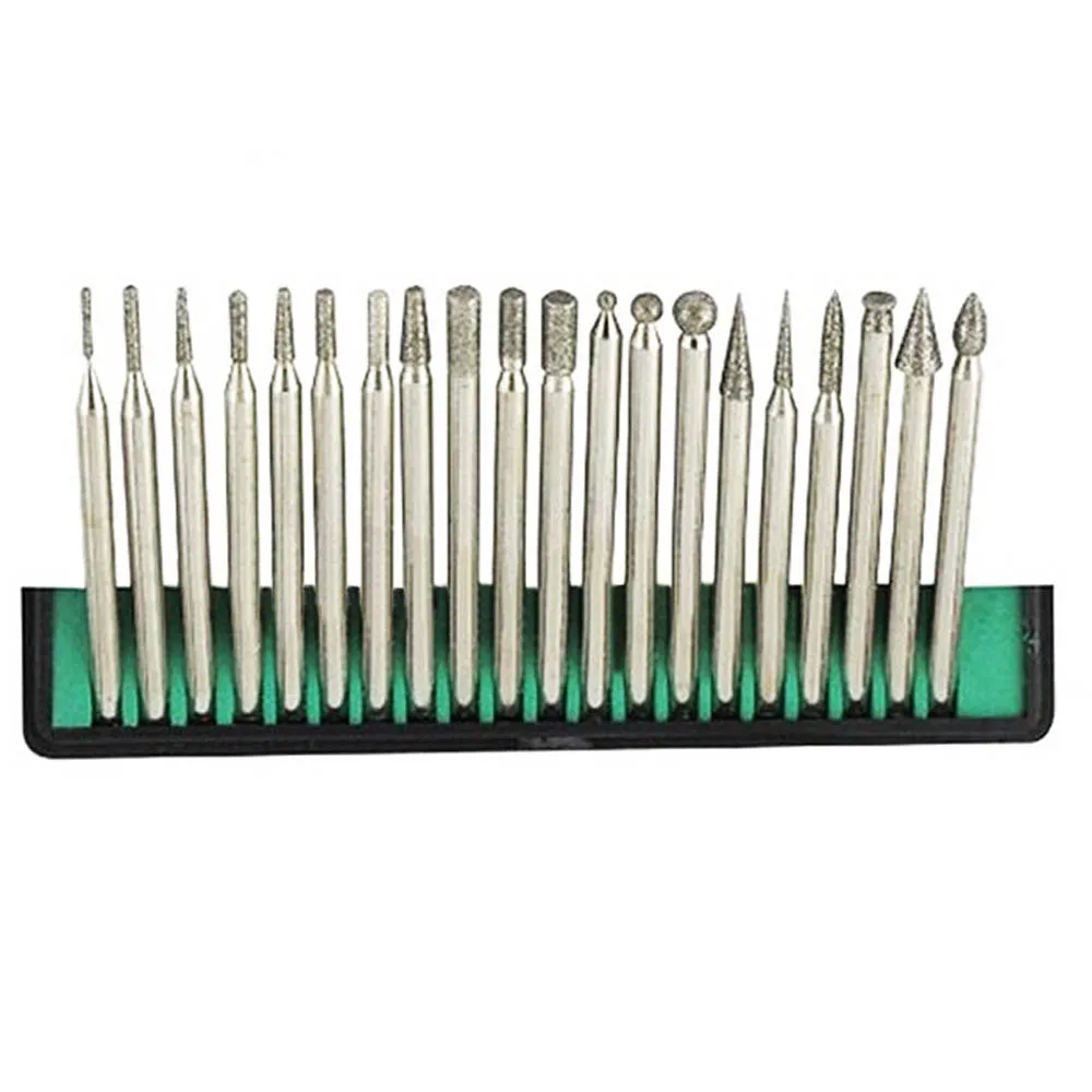 20PCS 3mm Shank Diamond Grinding Needle Carving Polishing Set Mounted Point