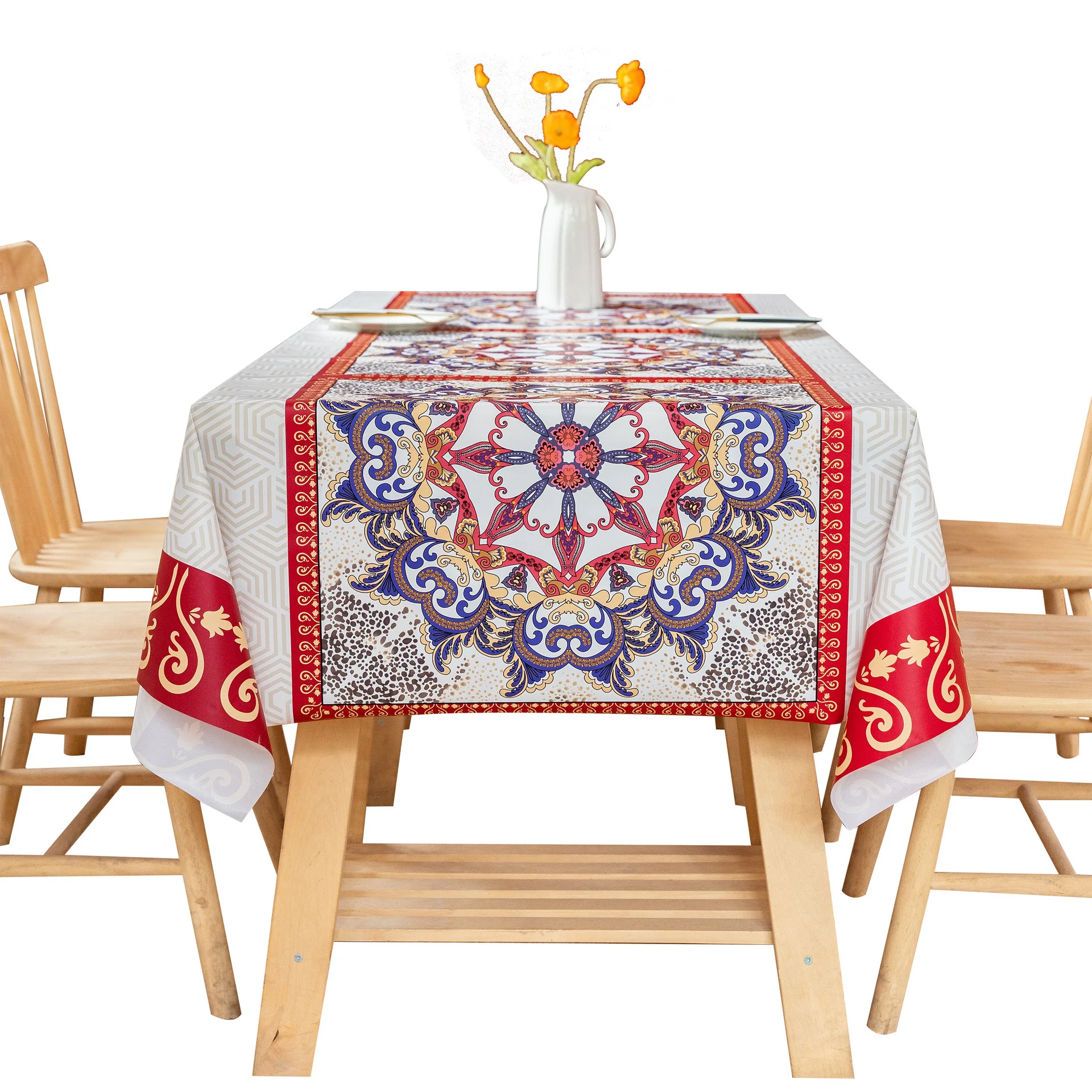 Waterproof Party Bohemian Nordic Style European Banquet Round Stripe Waterproof Oil Table Cloth