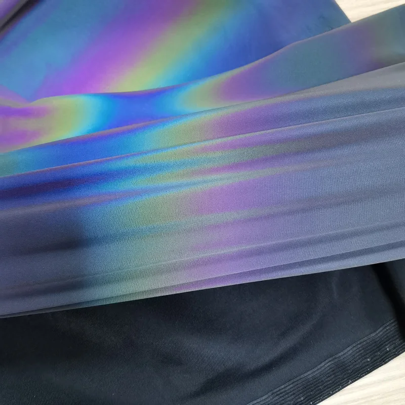 Multicolor Rainbow stretch reflective knit spandex fabric Iridescent Reflective fabric for making Jacket