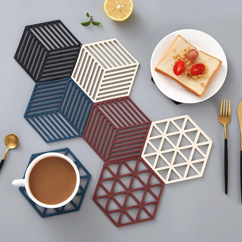 High quality hexagon TPE Kitchen Dishes Table Pad High temperature Resistant Anti-Scalding Pad Placemats