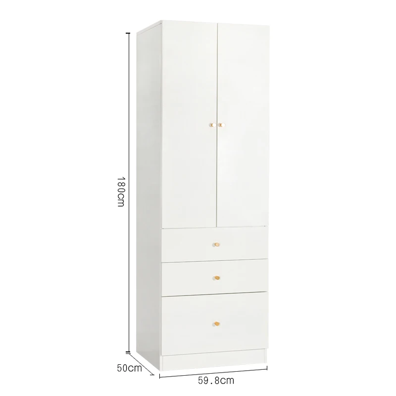 Steel home use furniture double 2 doors with 2 drawers classic closet simple white wardrobe steel clothes cabinet