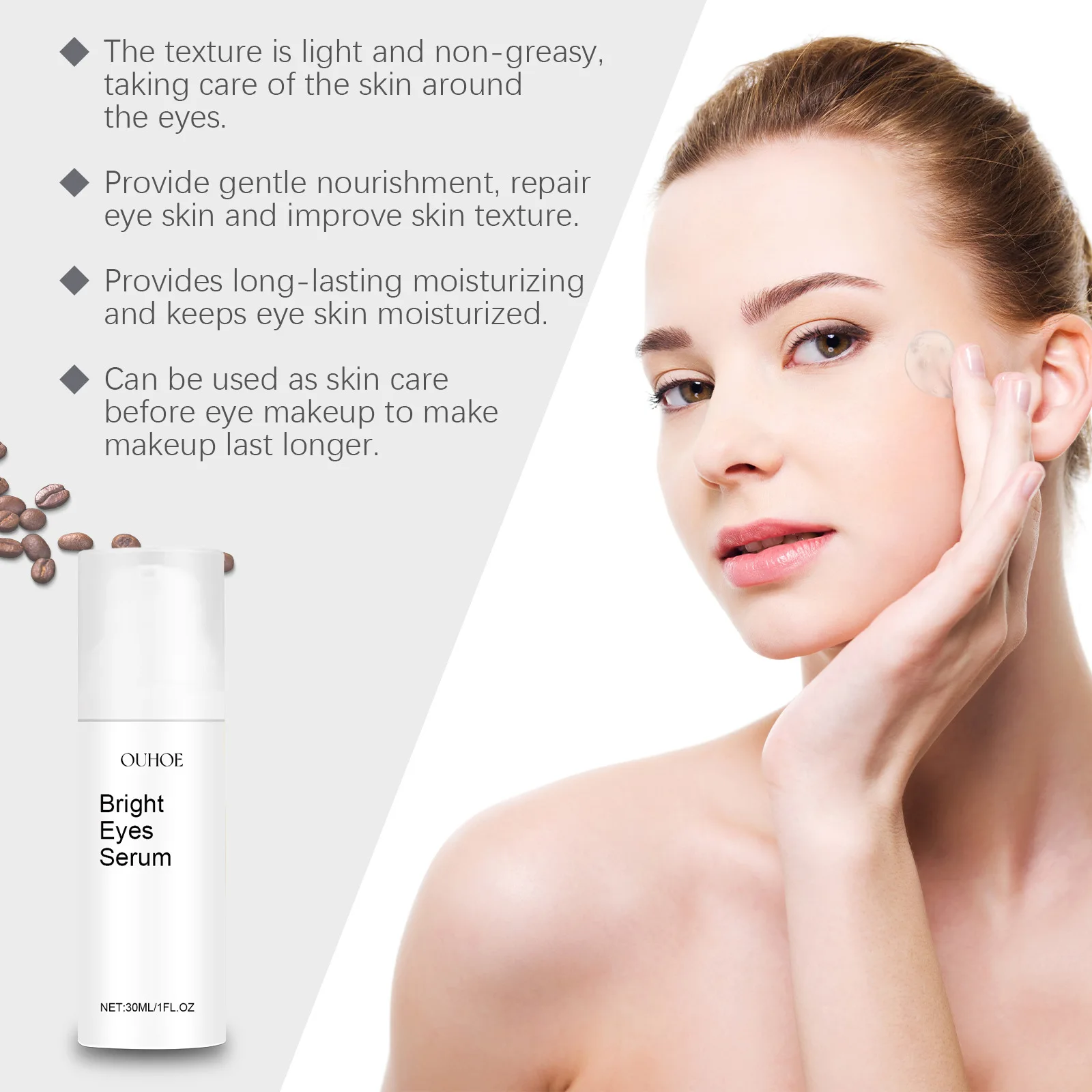 Eye Serum Moisturizes and tightens the skin around the eyes, lightens fine lines and bags under the eyes