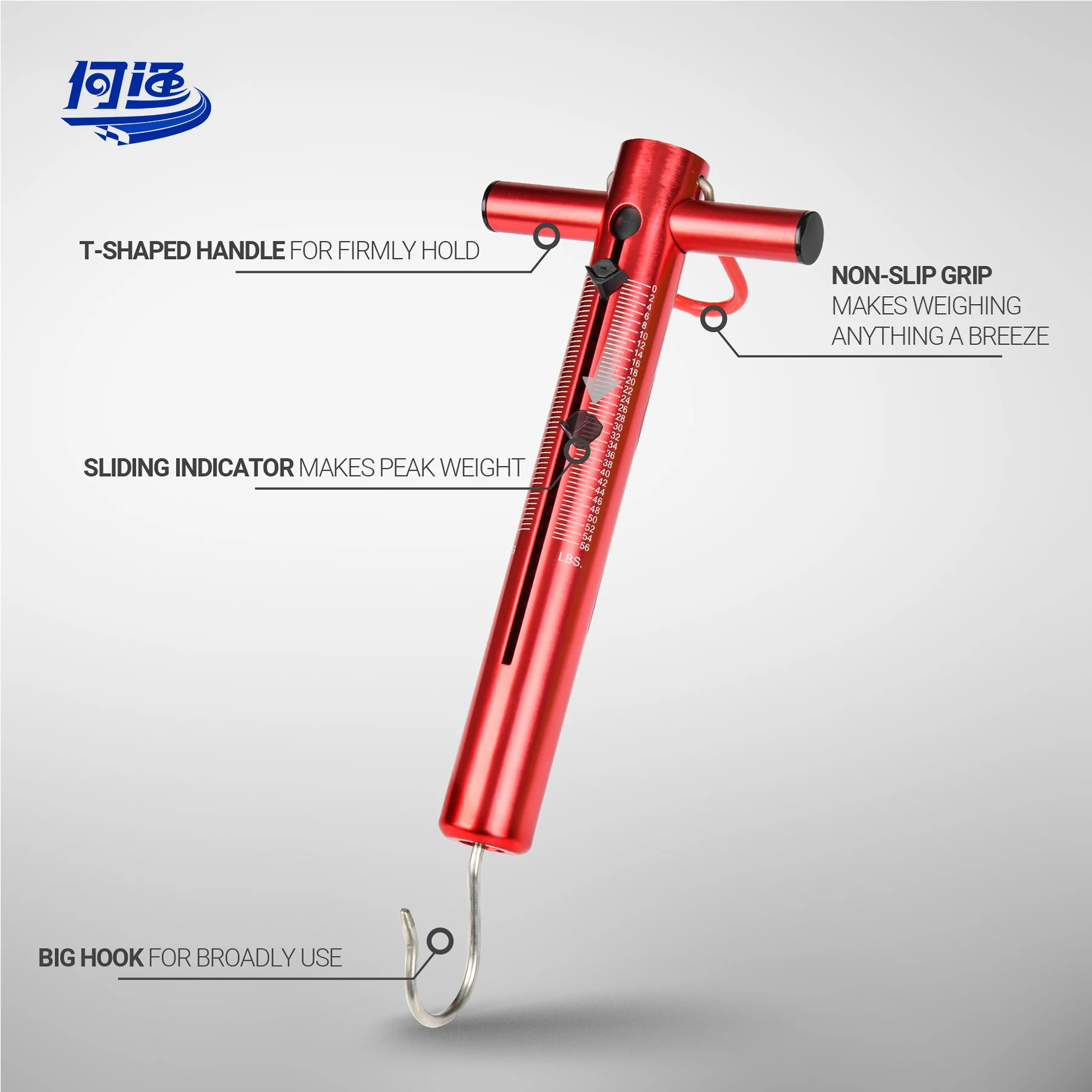 Portable Max to 50lb/25lb Non-Slip Grip 10.2 in T-Shaped Handlr Aluminum Fish Weight Spring Scale Digital Hanging Scale