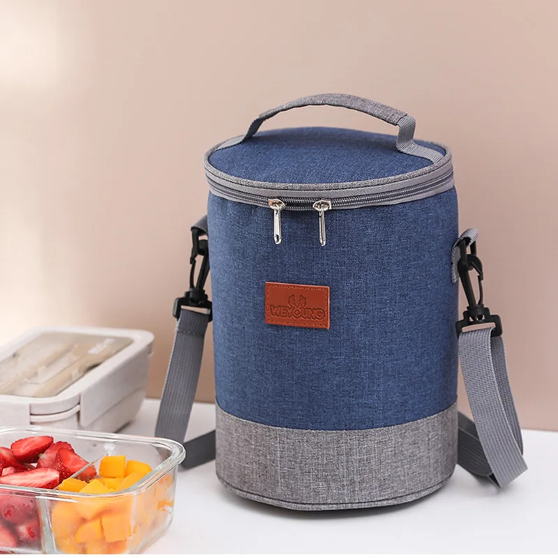 Custom Portable School Circular Oxford Portable Waterproof Insulated Thermal Storage Zipper Cooler Lunch Bag with Carry Strap
