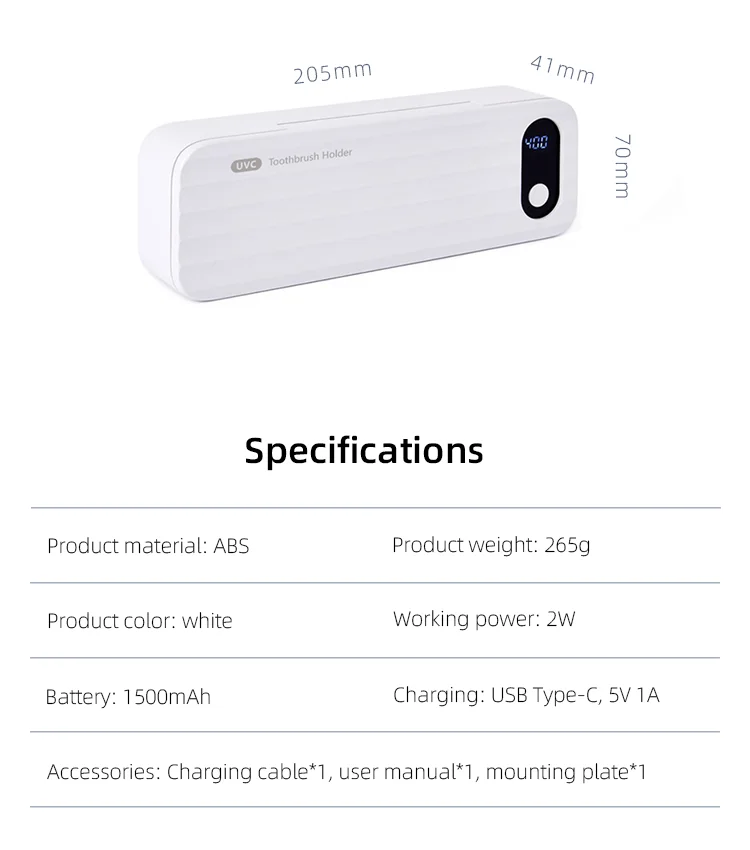 Hot Selling Rechargeable Toothbrush Storage Sterilizer Box UVC Light Toothbrush Sanitizer Holder  smart toothbrush sterilizer