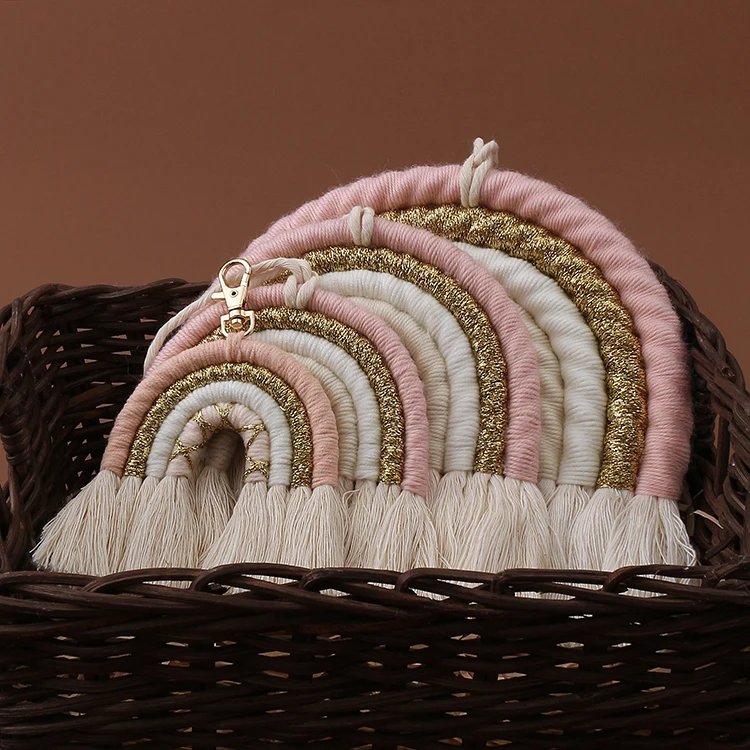 INS-Nordic Style 4pcs Handmade Woven Rainbow Macrame Tapestry Cotton Rope Wall Hanging Decor Toys Kids Room Decor Party Supplies