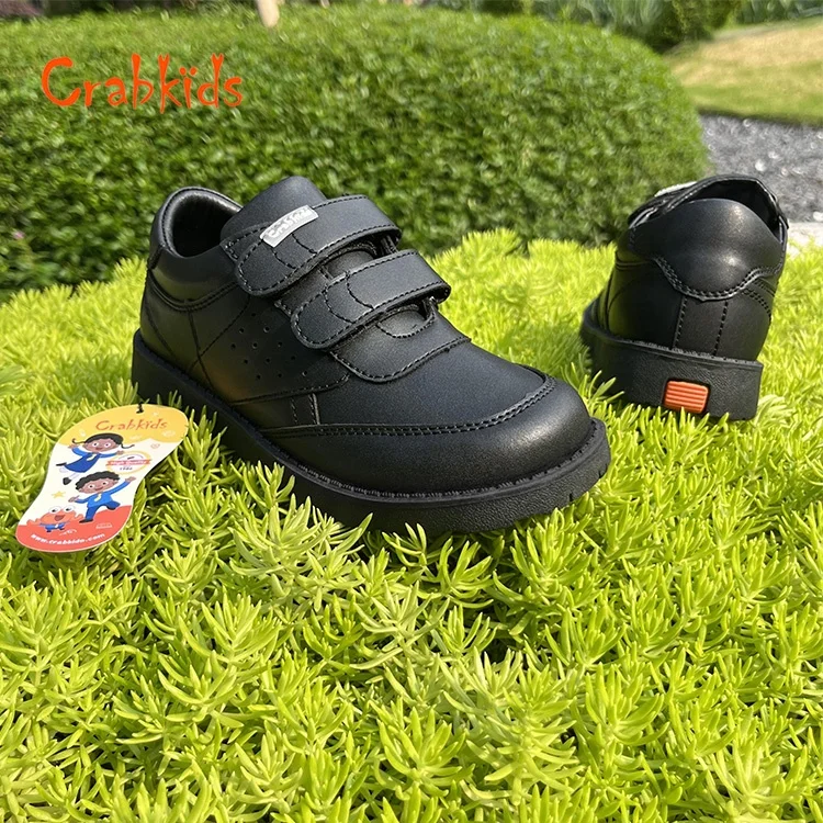 Crabkids Wholesale Factory High Quality Black Leather School Shoes for Boys Children Dress Schoes