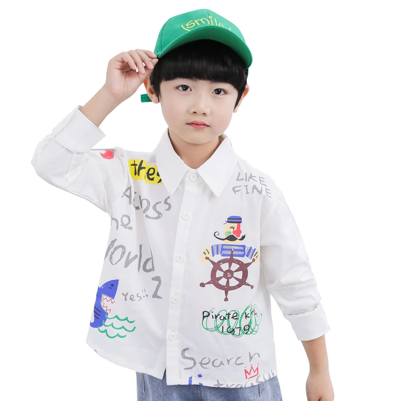 
Boys boutique clothing 100%cotton long sleeve printed floral white slim fit button down boys casual shirt 