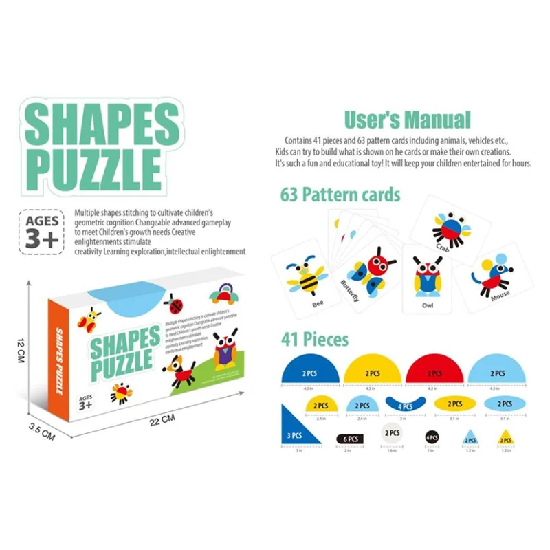 Montessori Wooden Shape Puzzles Development Toys Preschool Education Activity Travel Toy Board Games for Kids