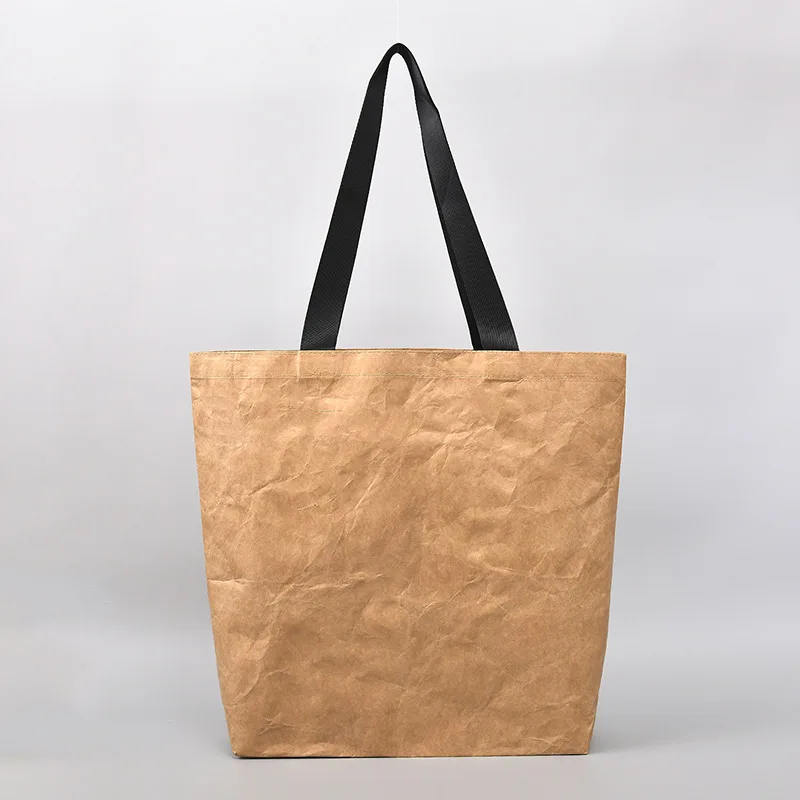 Custom Logo Eco Friendly Dupont Brown Paper Tote Durable Waterproof Reusable Washable Tyvek Kraft Paper Shopping Tote Bags