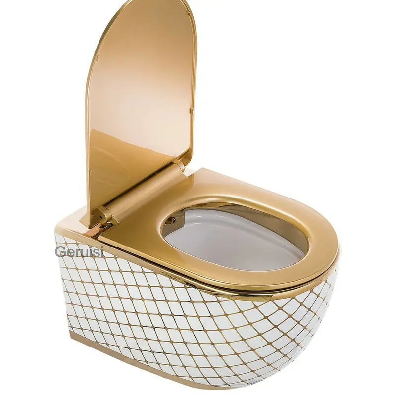 China Supplier Sanitary Ware Golden Color Bathroom Wc Ceramic wall hung toilet from Chaozhou