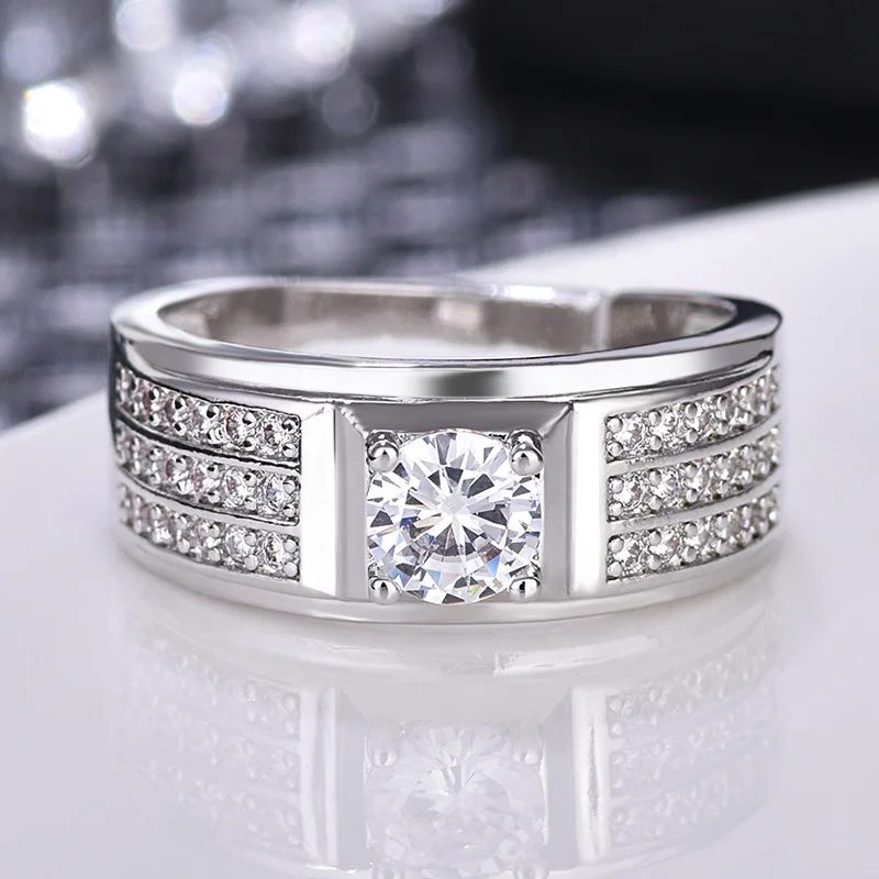  2021 Hot selling trendy jewelry vintage crystal zircon silver plated open rings men wedding engagement diamond adjustable
