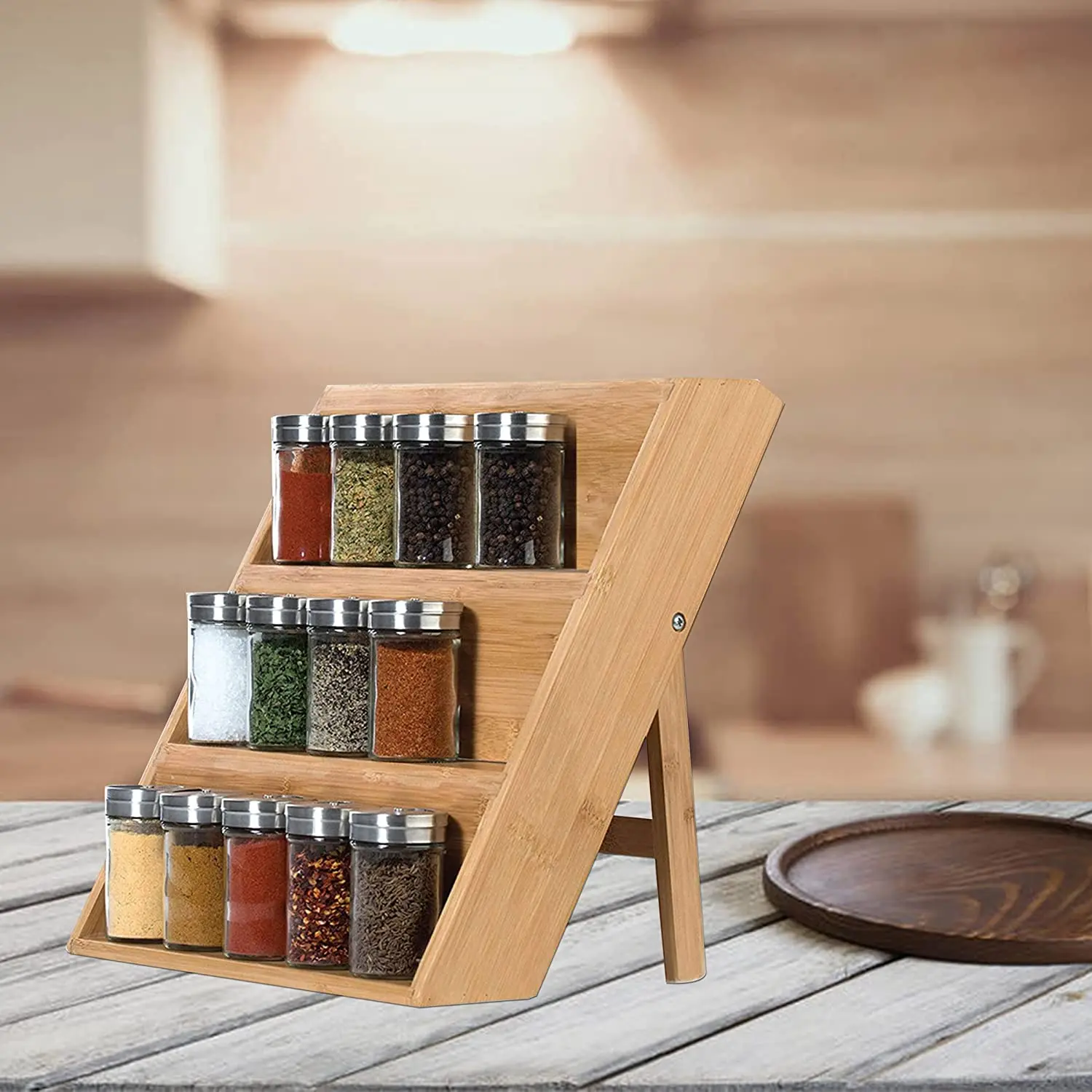 Bamboo Inspirations Spice Rack 16-cube Stand Organizer Kitchen Organization Storage Supplies Kitchen Accessories Multifunction