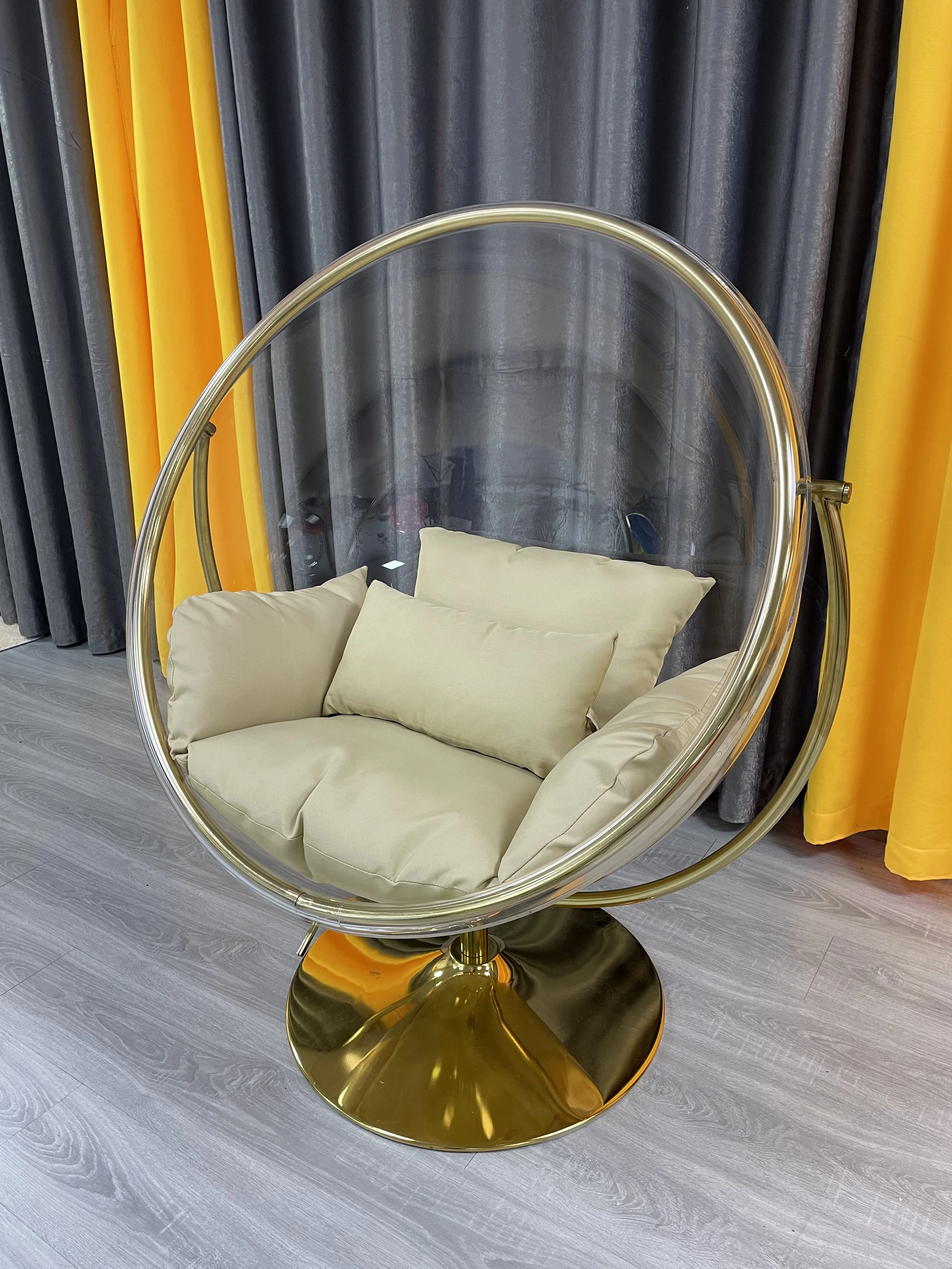 Luxury Gold Acrylic Hanging  Swing chair outdoor Floor Stand  Bubble Chair for living room garden bedroom hotel chair