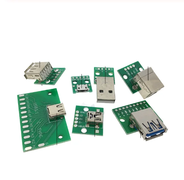USB Male Connector / MINI MICRO USB to DIP Adapter Board 2.54mm 5pin Female Connector B Type-C USB2.0 3.0 Female PCB Converter
