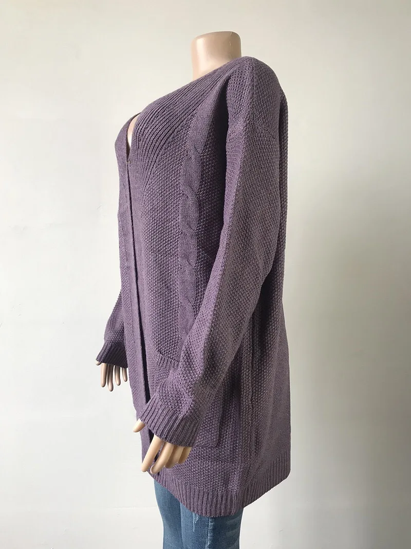 
Classic Style Women Cardigan Quick Dry Purple Full Sleeve Clothing Sweaters With Pockets 