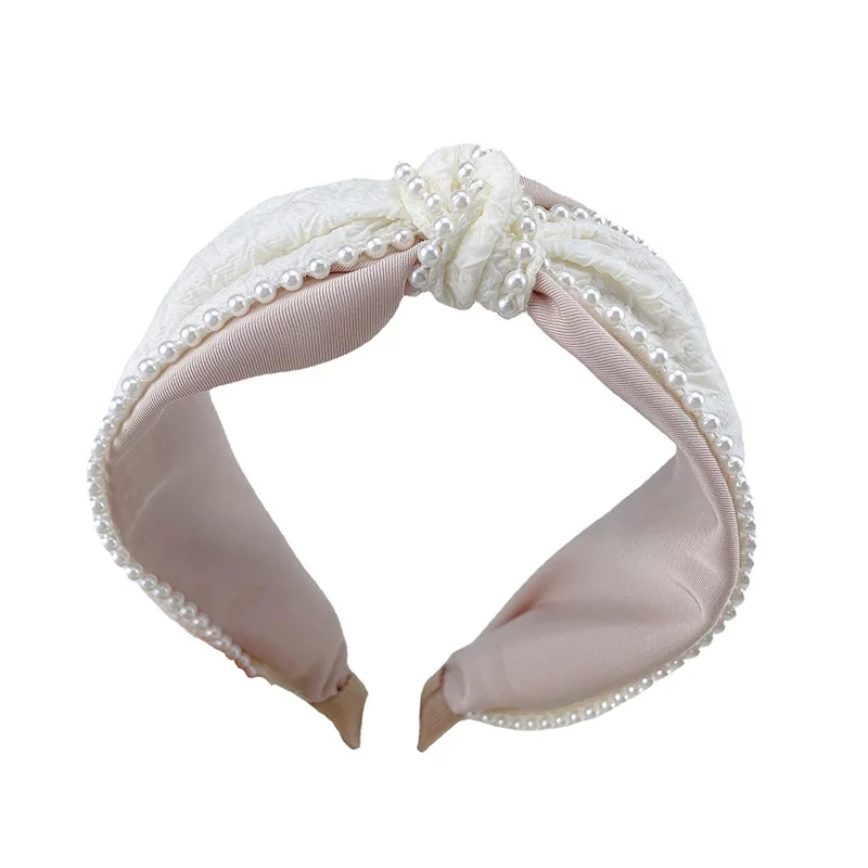 French Retro Fresh Temperament Knotted Pearl Fabric Headband Hair Clip  Cure Hair Accessories