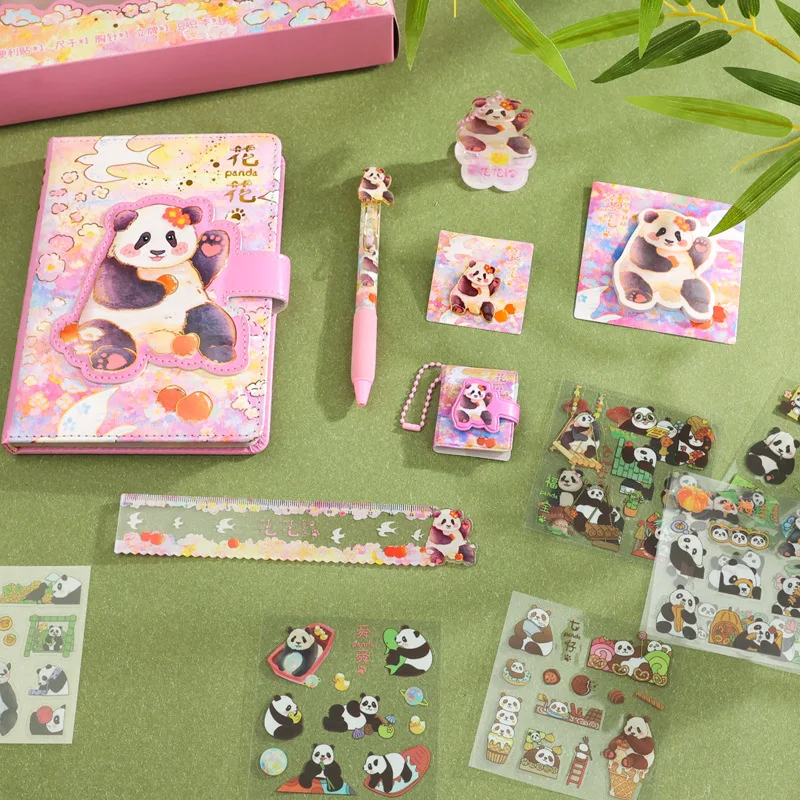 2024 Panda element notebook pen ruler send souvenirs school gift bag Birthday gift stationery set gift box