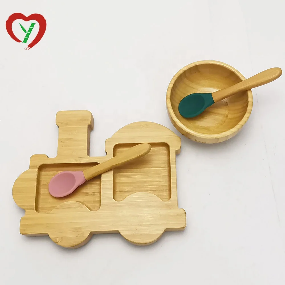 
Baby Gift Set Bamboo Feeding Plate + Bowl + Spoons With Custom Shape 