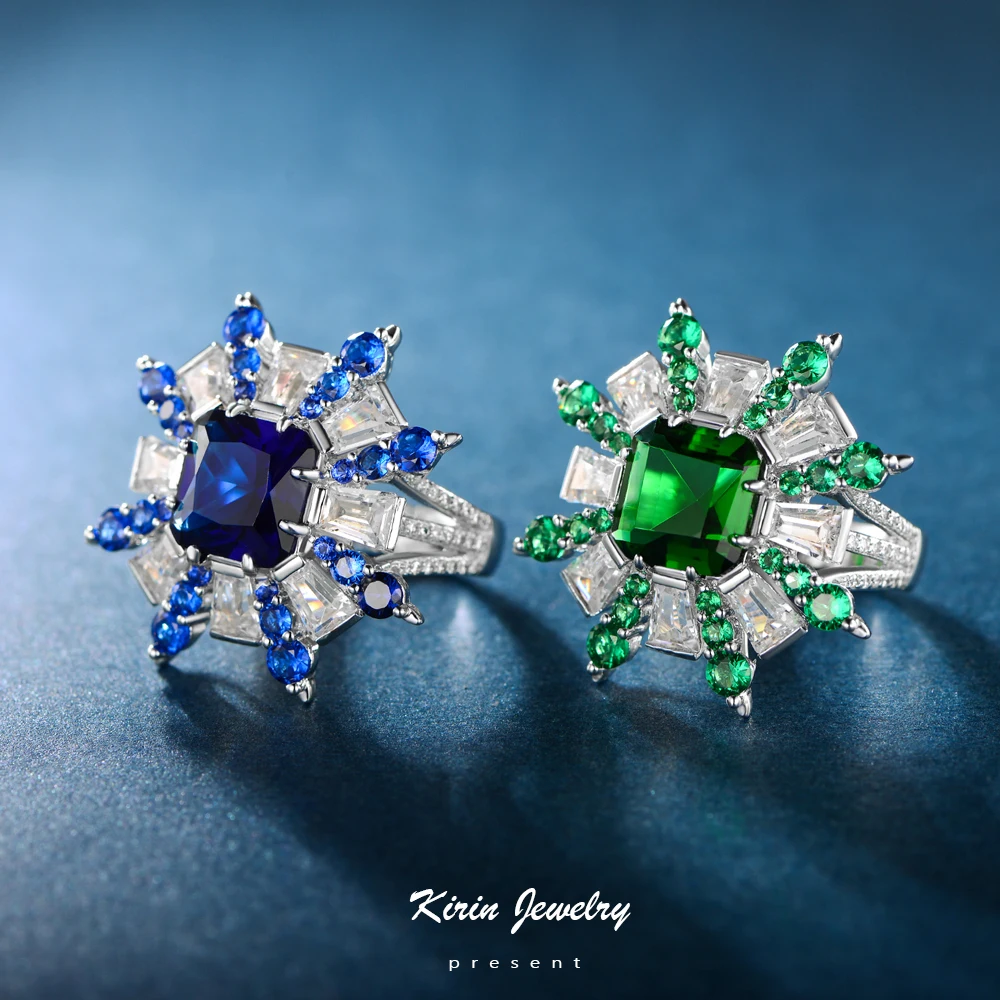 Zircon Ring Green White Zircon Stone for Women Gemstone Rings 925 Sterling Silver Kirin Jewelry Rhodium Plated Gypsy Setting