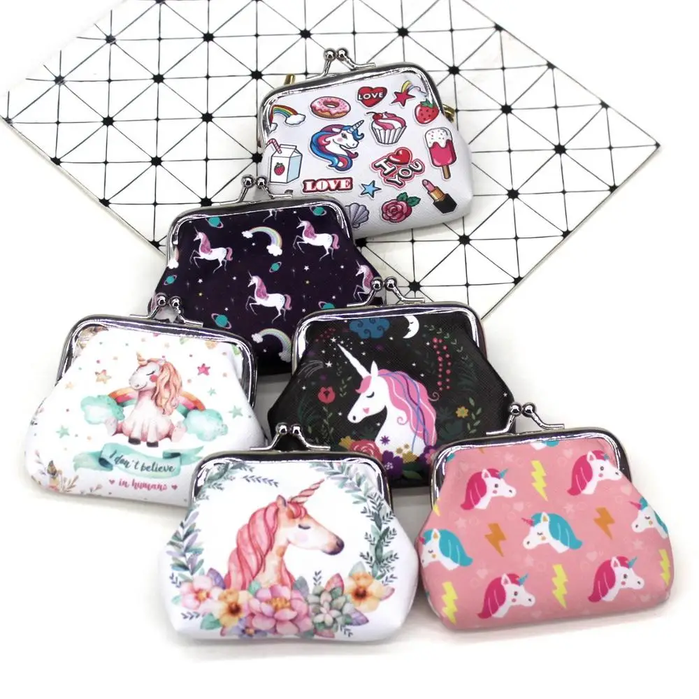Оптовая продажа, кожаный кошелек для девочек, рекламный подарок, 3D креативный Кошелек для монет из искусственной кожи с принтом единорога для детей