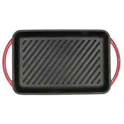 kitchen non stick rectangle enameled cast iron rectangular stove top bbq griddle plate grill pan with two handles