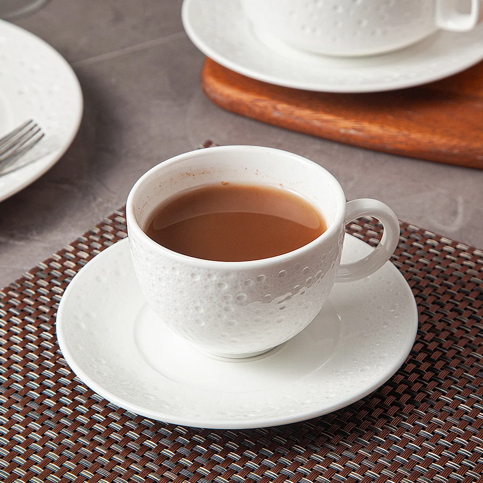 Antique White Porcelain 6oz Restaurant Hotel Cafes Ceramic Espresso Coffee Tea Tazzine Da Caff Cup and Saucer Set