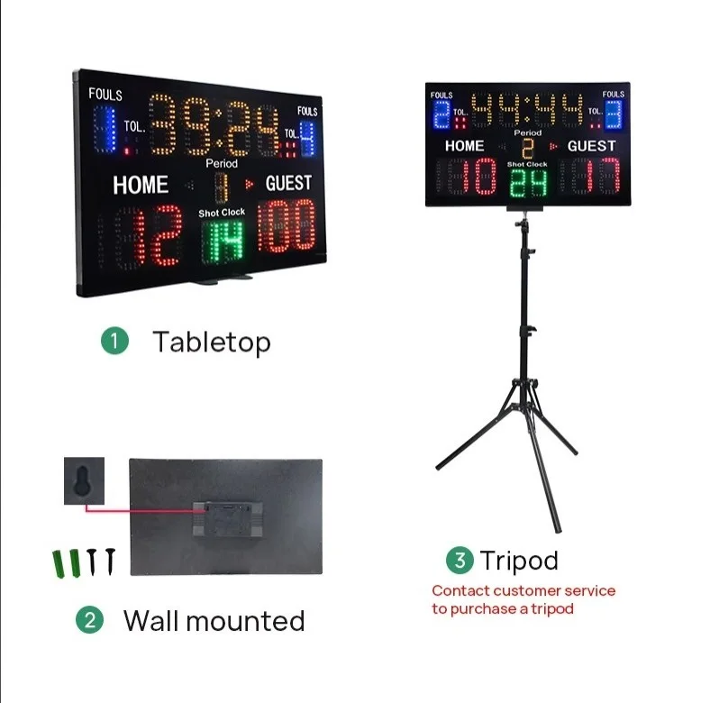 Multi-functional Professional Digital Electronic Scoreboard LED Timer Score Display Basketball Scoreboard with 24s Shot Clocks