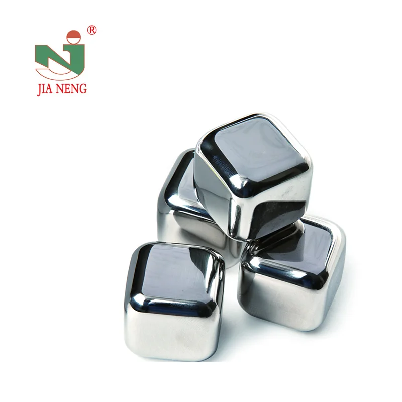 Cube Shape Reusable Stainless Steel Whiskey Stones Ice Cubes Chilling Stones with Tongs and Storage Box, Pack of 8