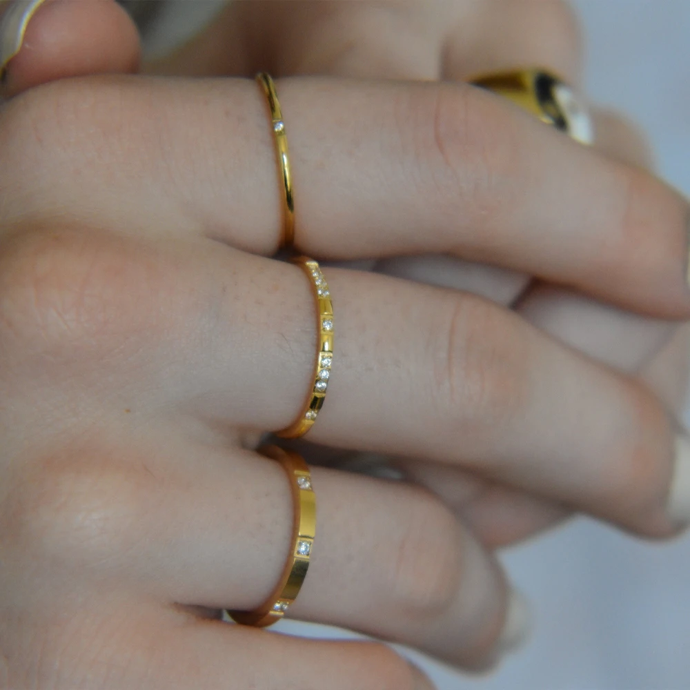 Designer Ladies 18k Gold Filled Stainless Steel Zircon Wedding Rings Minimalist Finger Rings Jewelry Women Mom WATERPROOF