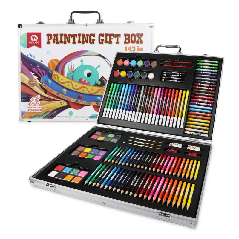 Mobee kids drawing art set Watercolor pen brush Crayon  art color pen painting art kit box for boys and girls as gift