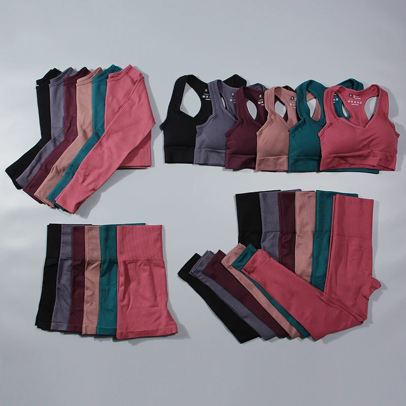 Wholesale Custom Womens Exercise Workout Sports Apparel  3 Piece Seamless Yoga Set and Gym Leggings for Women Sets